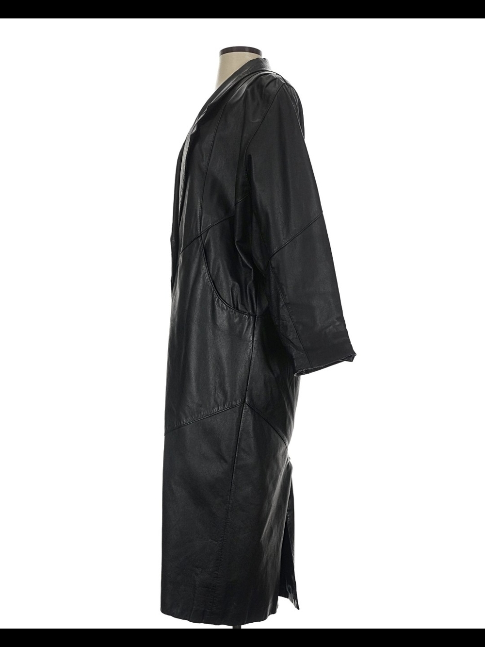 Avanti Black Long Leather Coat - Women's Jacket - Picture 4 of 8